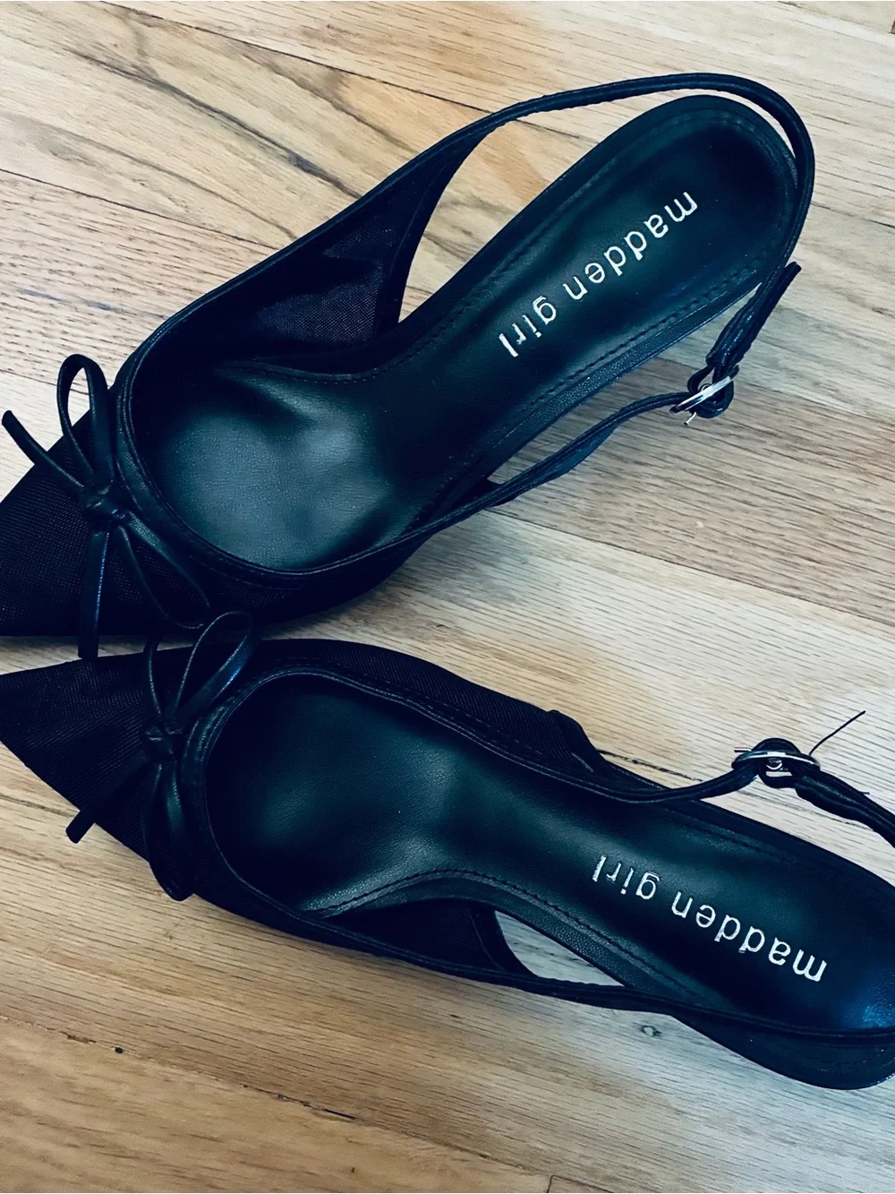 Madden Girl Black Pointed Toe Slingback Pumps with Bow